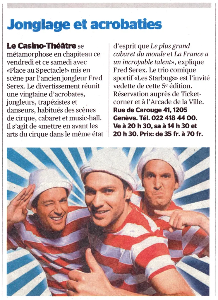 Tribune de Genève | 7 février 2014 - Les Starbugs à Place au Spectacle!